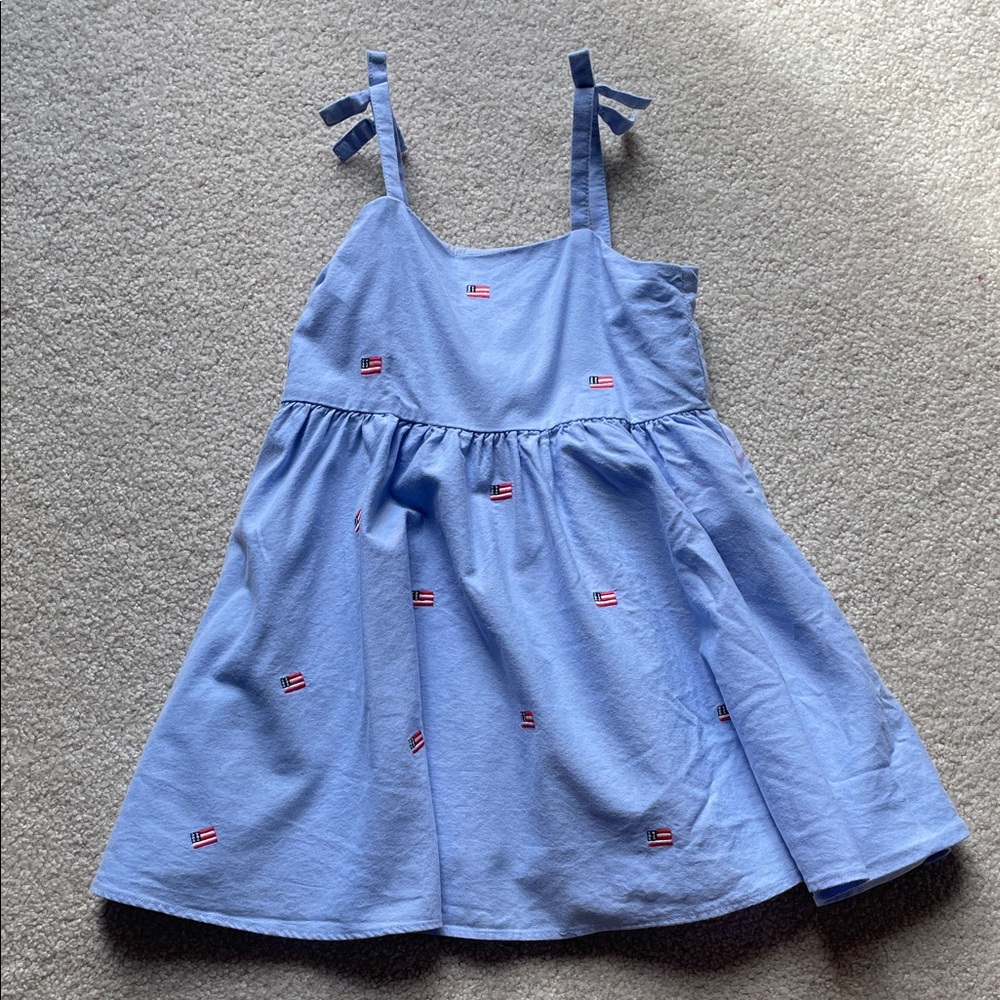 Janie and Jack Size 4 Blue Kids Dress with Embroidered Flag Accents